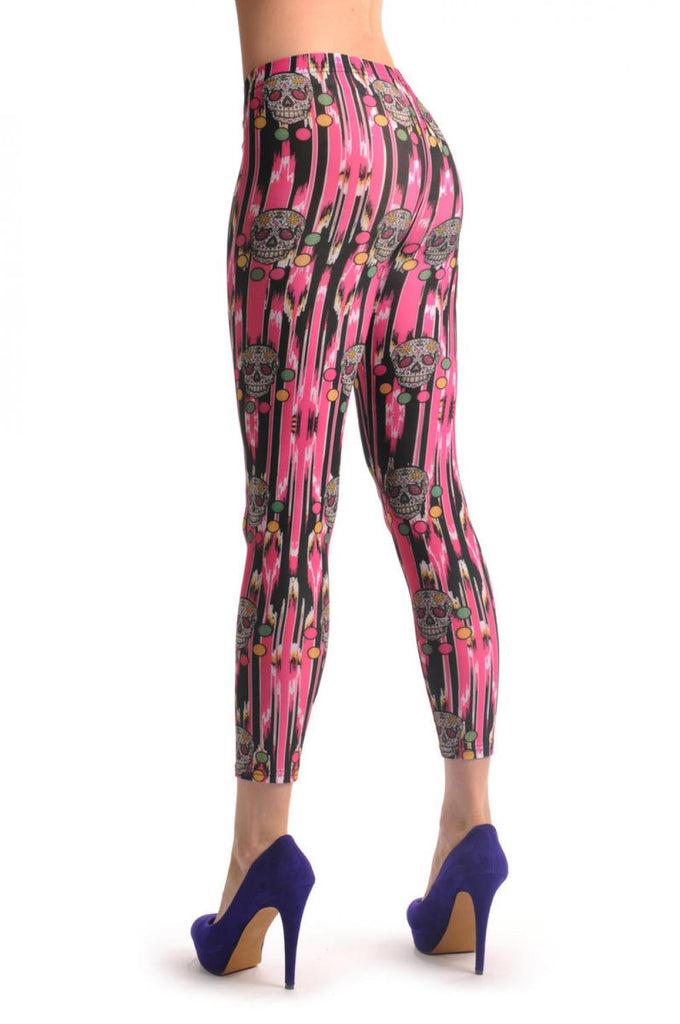 Liss Kiss Stripy Pink With Skull & Dots - Leggings