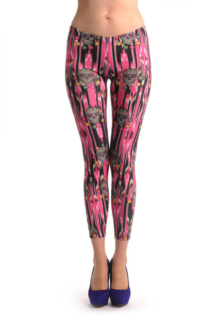 liss kiss Stripy Pink With Skull & Dots - Leggings