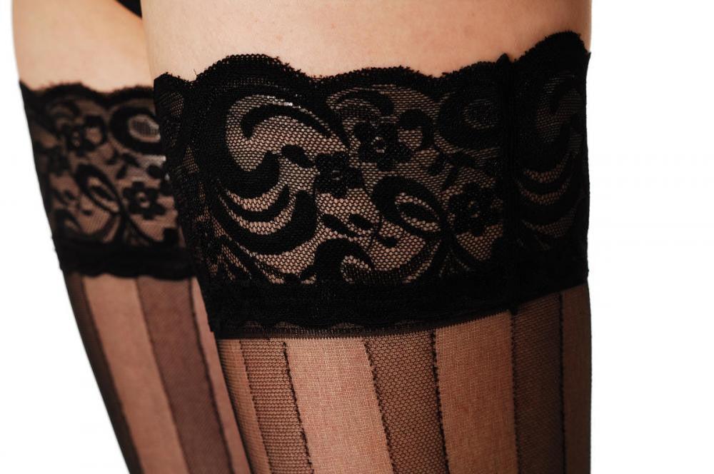 Liss Kiss Stripy With Silicone Lace - Hold Ups