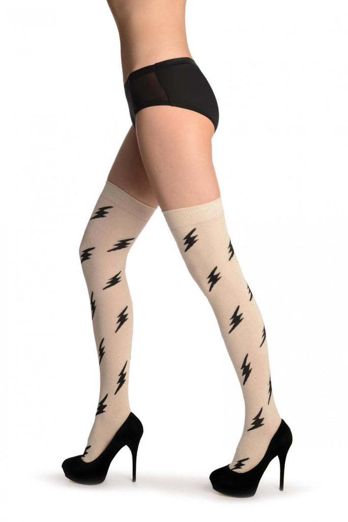 Liss Kiss Thunder On Beige - Over The Knee Socks