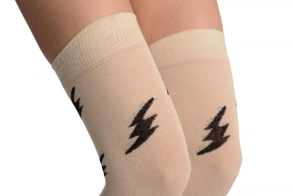 Liss Kiss Thunder On Beige - Over The Knee Socks