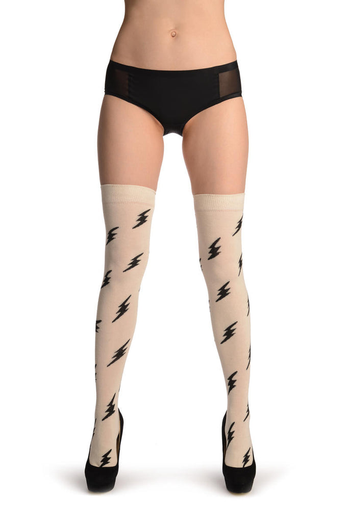 Liss Kiss Thunder On Beige - Over The Knee Socks