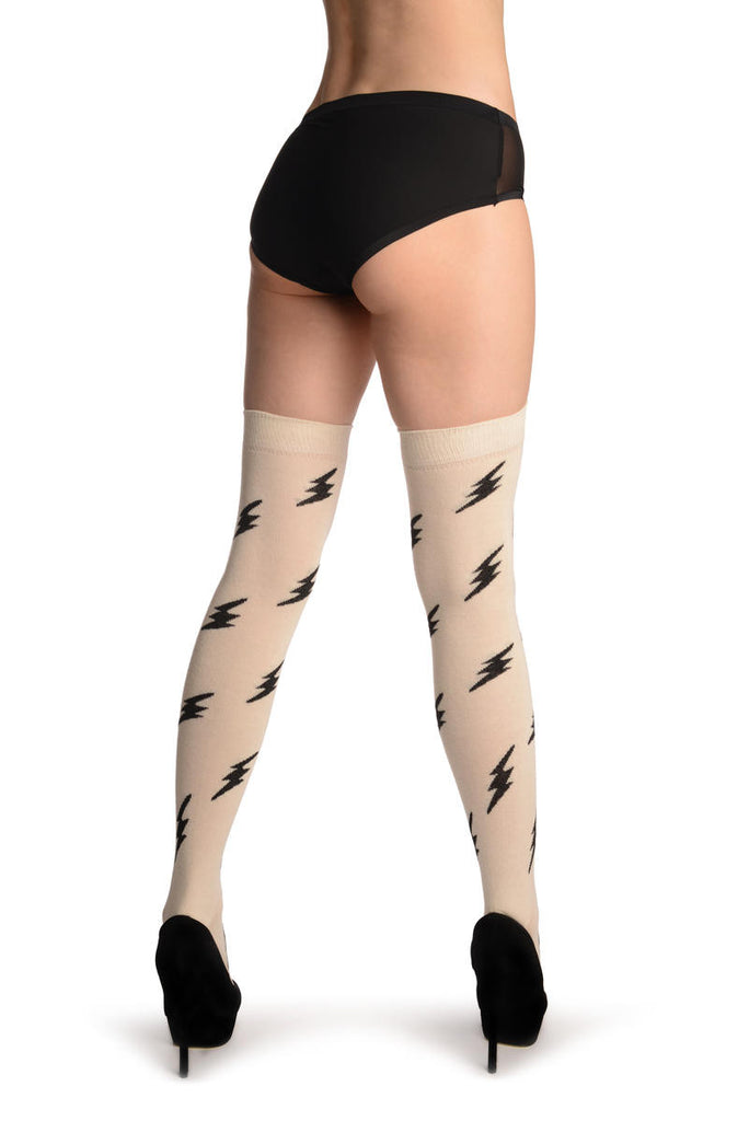 Liss Kiss Thunder On Beige - Over The Knee Socks