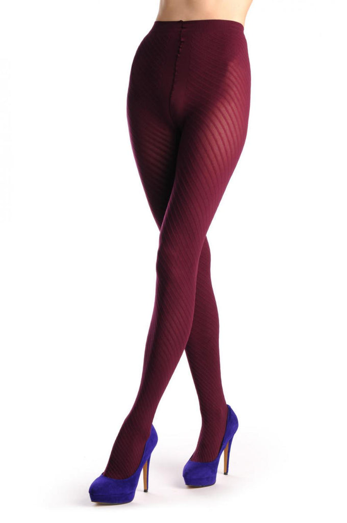 Liss Kiss Warm Bordeaux With Thin Stripes - Tights