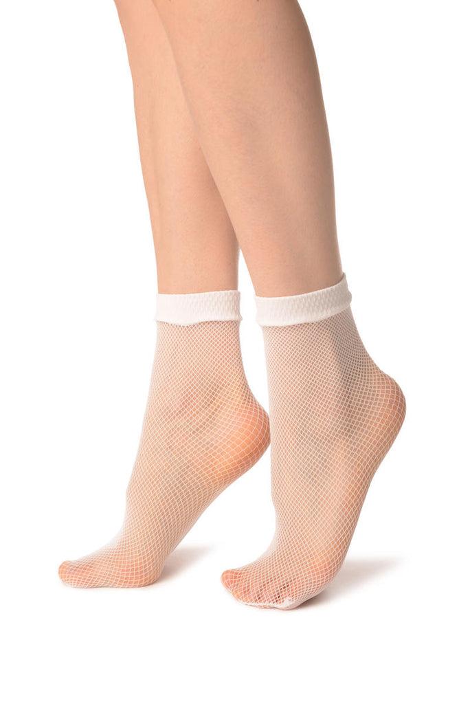 Liss Kiss White Fishnet Ankle High Socks - Socks