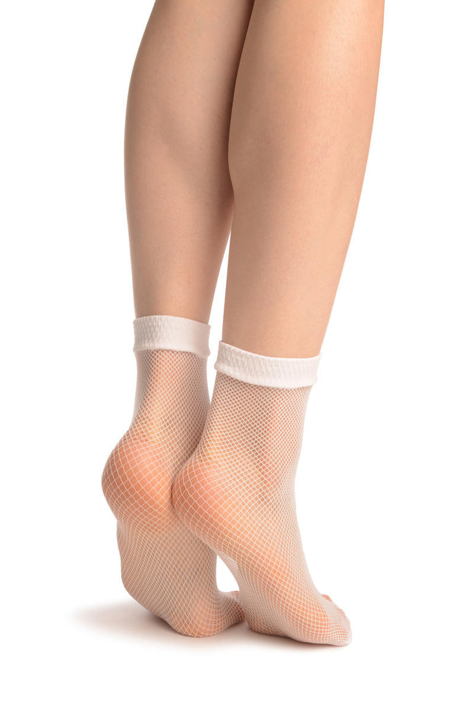 Liss Kiss White Fishnet Ankle High Socks - Socks