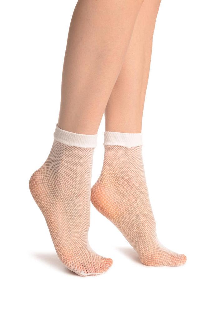 Liss Kiss White Fishnet Ankle High Socks - Socks