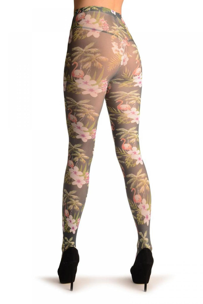 Liss Kiss White Flower & Flamingo - Tights