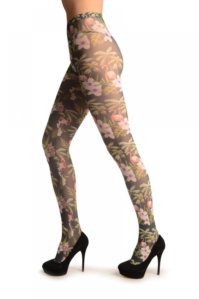 Liss Kiss White Flower & Flamingo - Tights