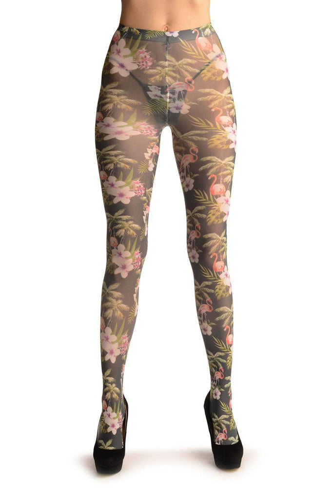 Liss Kiss White Flower & Flamingo - Tights
