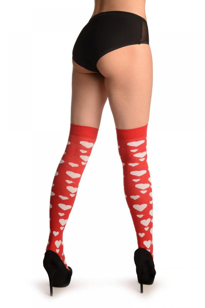 Liss Kiss White Hearts On Red - Over The Knee Socks