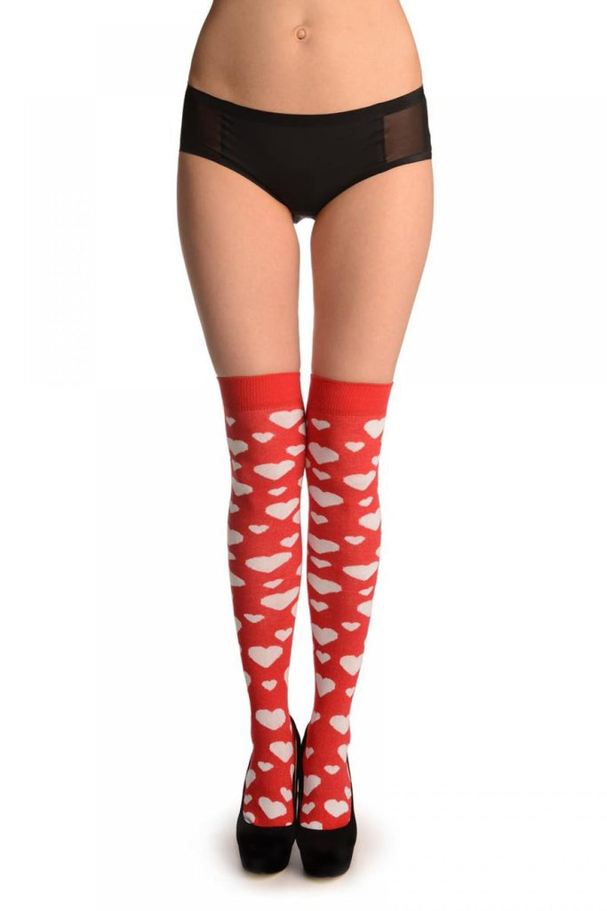 liss kiss White Hearts On Red - Over The Knee Socks