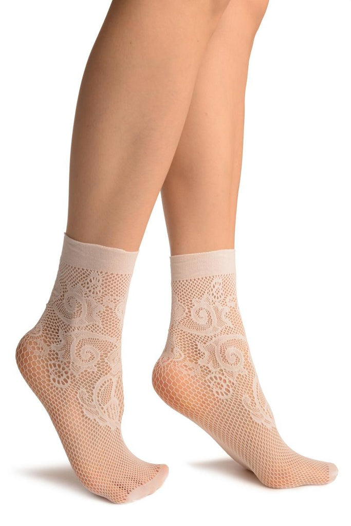 Liss Kiss White Lilly Lace Socks Ankle High - Socks