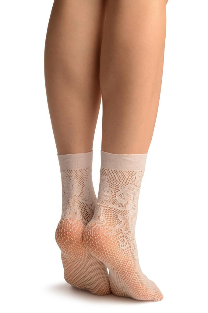 Liss Kiss White Lilly Lace Socks Ankle High - Socks