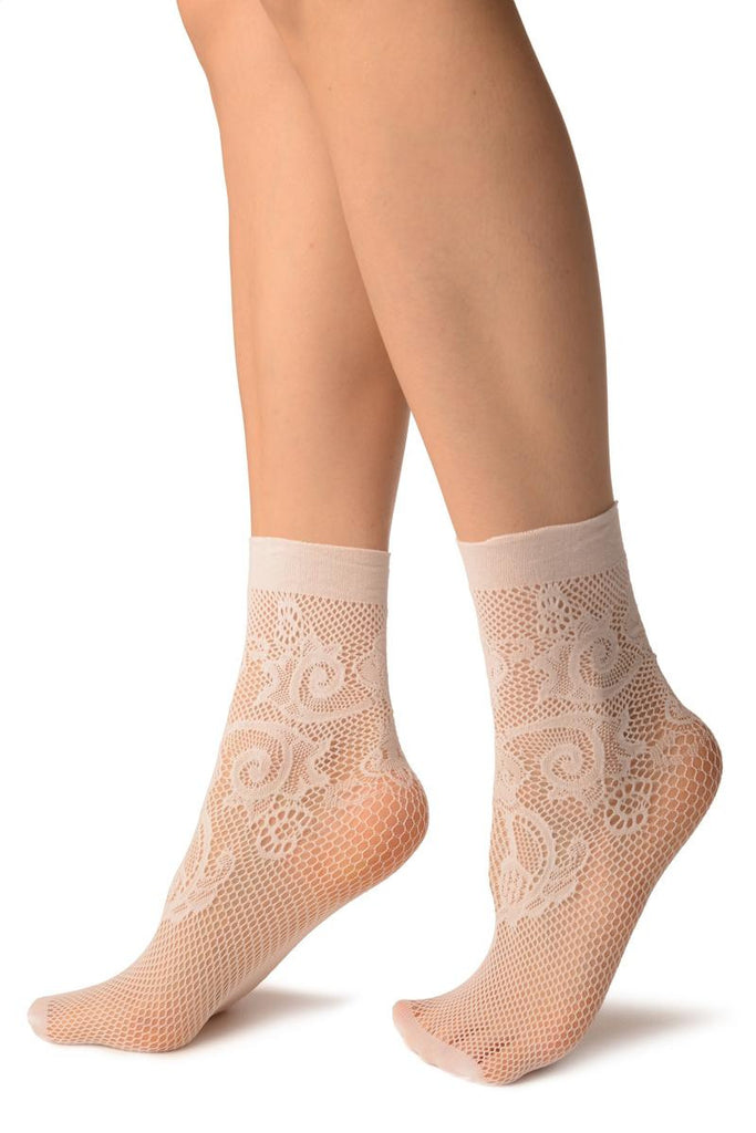 Liss Kiss White Lilly Lace Socks Ankle High - Socks