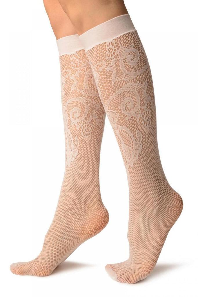 Liss Kiss White Lilly Lace Socks Knee High - Socks