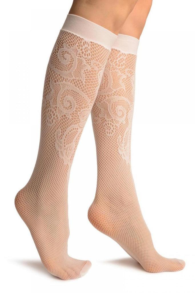 Liss Kiss White Lilly Lace Socks Knee High - Socks