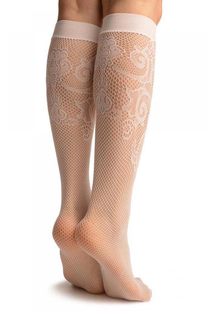 Liss Kiss White Lilly Lace Socks Knee High - Socks