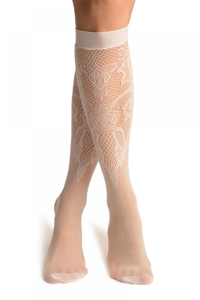 liss kiss White Lilly Lace Socks Knee High - Socks