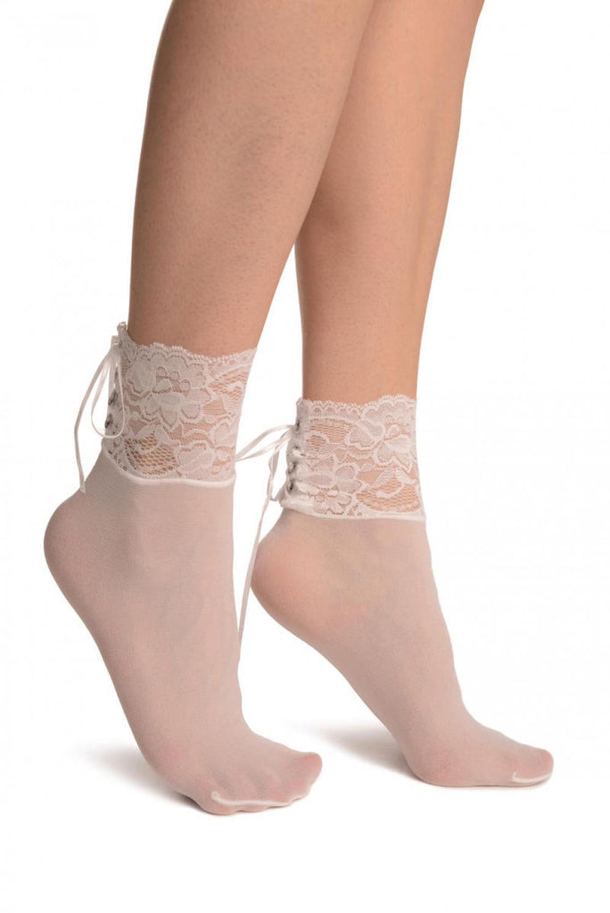 Liss Kiss White Opaque With Corset Back Lace - Socks