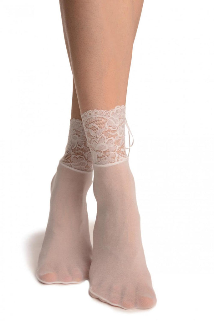 Liss Kiss White Opaque With Corset Back Lace - Socks