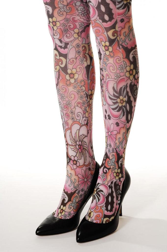 Liss Kiss White & Pink Flowers - Tights