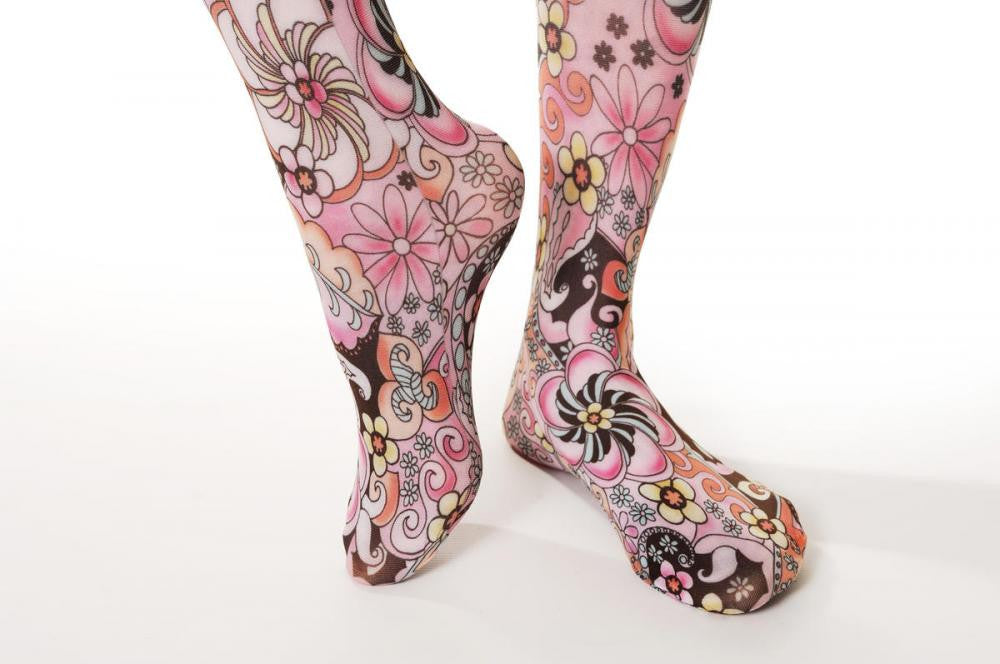 Liss Kiss White & Pink Flowers - Tights