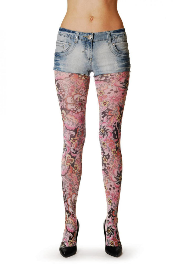 liss kiss White & Pink Flowers - Tights