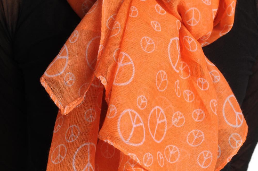 Liss Kiss White Printed Peace Sign On Orange - Scarf