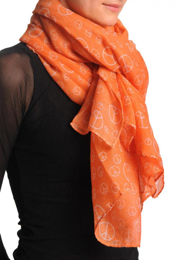 Liss Kiss White Printed Peace Sign On Orange - Scarf