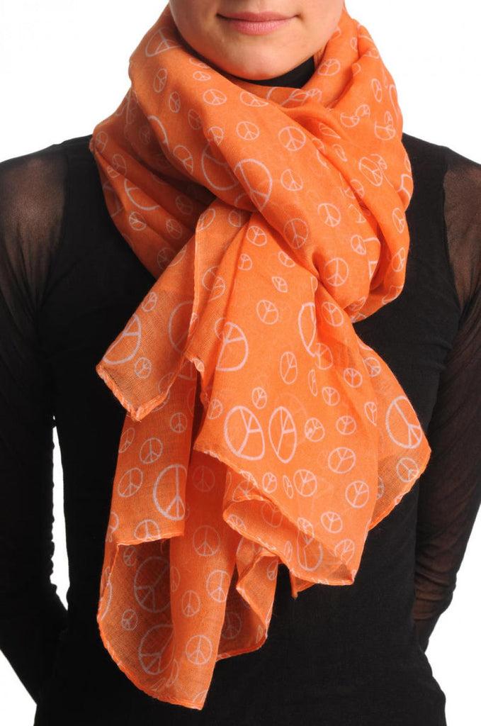liss kiss White Printed Peace Sign On Orange - Scarf