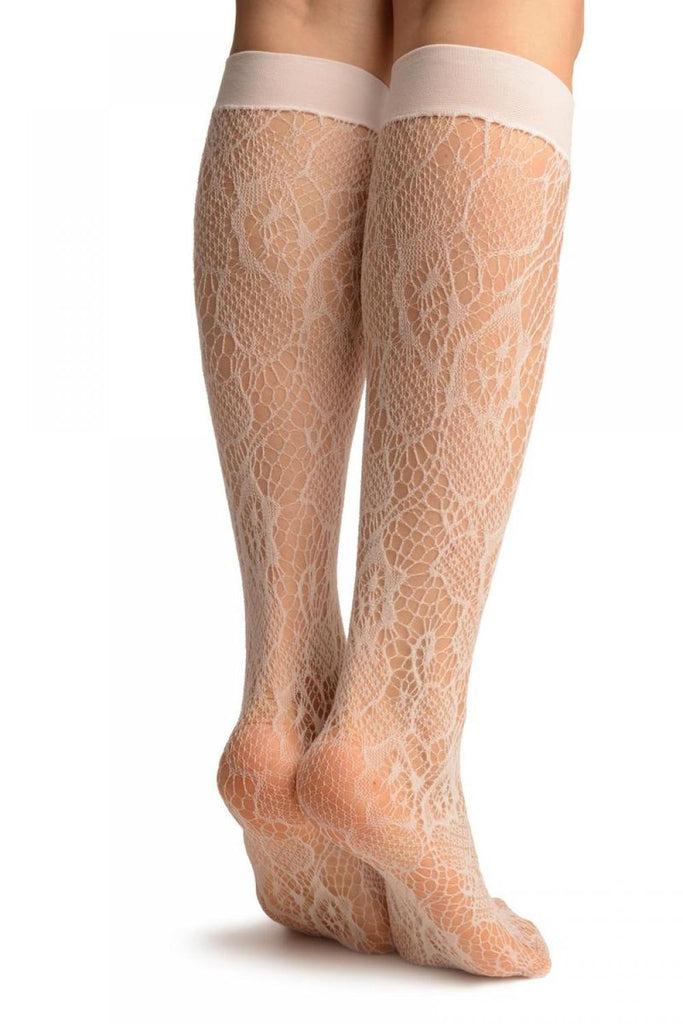Liss Kiss White Roses Lace Socks Knee High - Socks