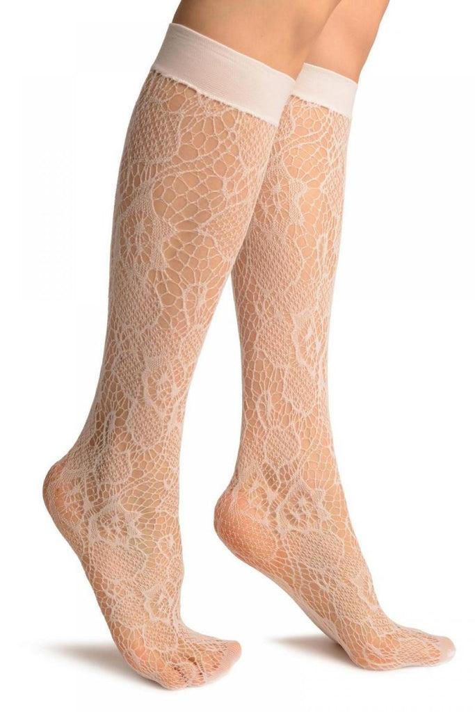liss kiss White Roses Lace Socks Knee High - Socks
