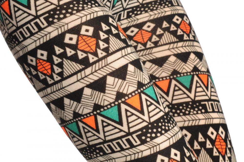 Liss Kiss Woven Black Green & Orange Aztec - Leggings