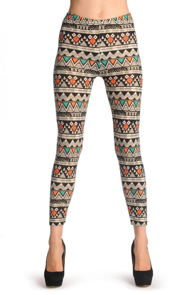 Liss Kiss Woven Black Green & Orange Aztec - Leggings