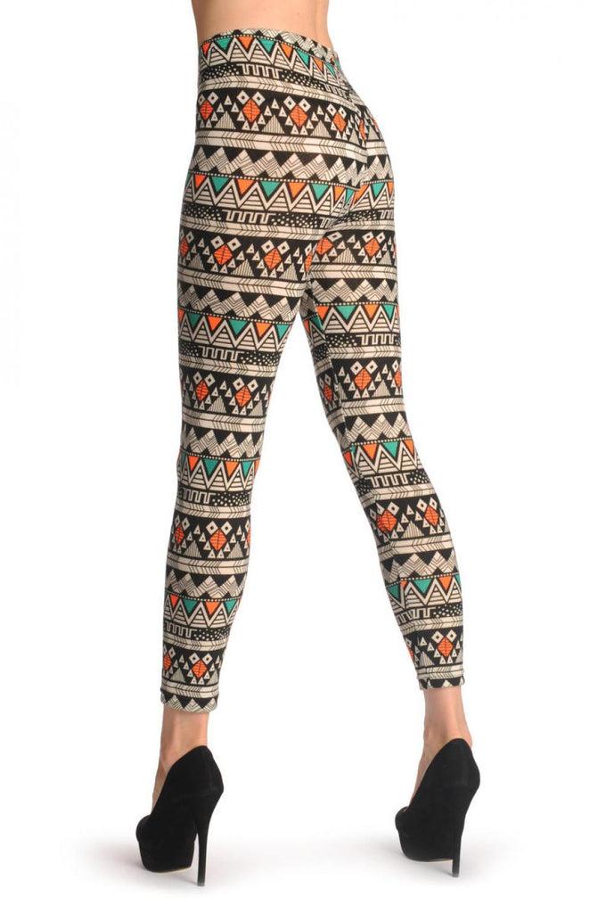 Liss Kiss Woven Black Green & Orange Aztec - Leggings