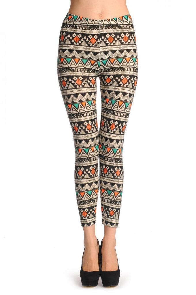 liss kiss Woven Black Green & Orange Aztec - Leggings