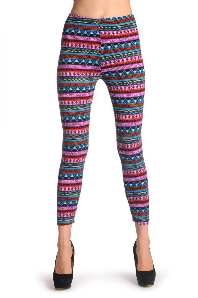 Liss Kiss Woven Blue Purple & Green Aztec - Leggings