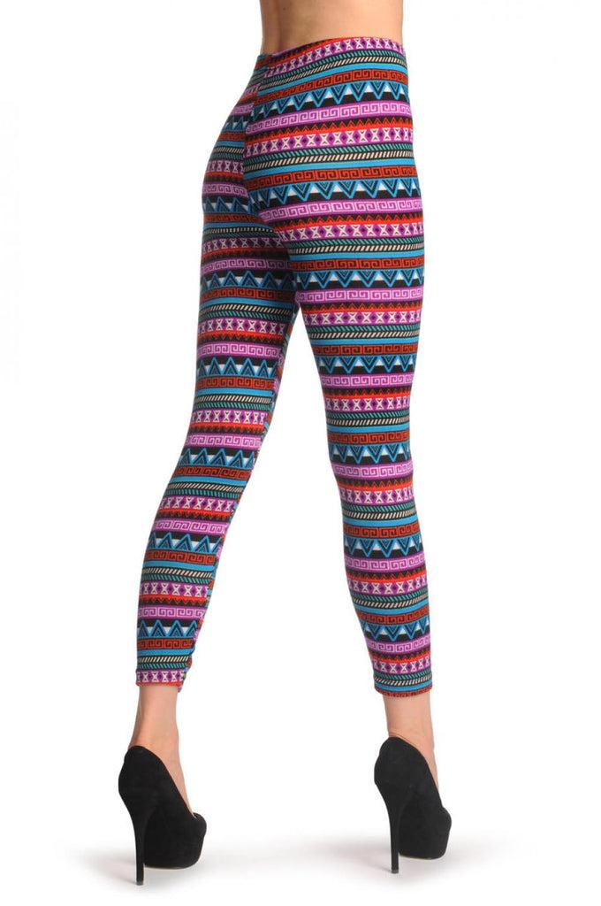 liss kiss Woven Blue Purple & Green Aztec - Leggings