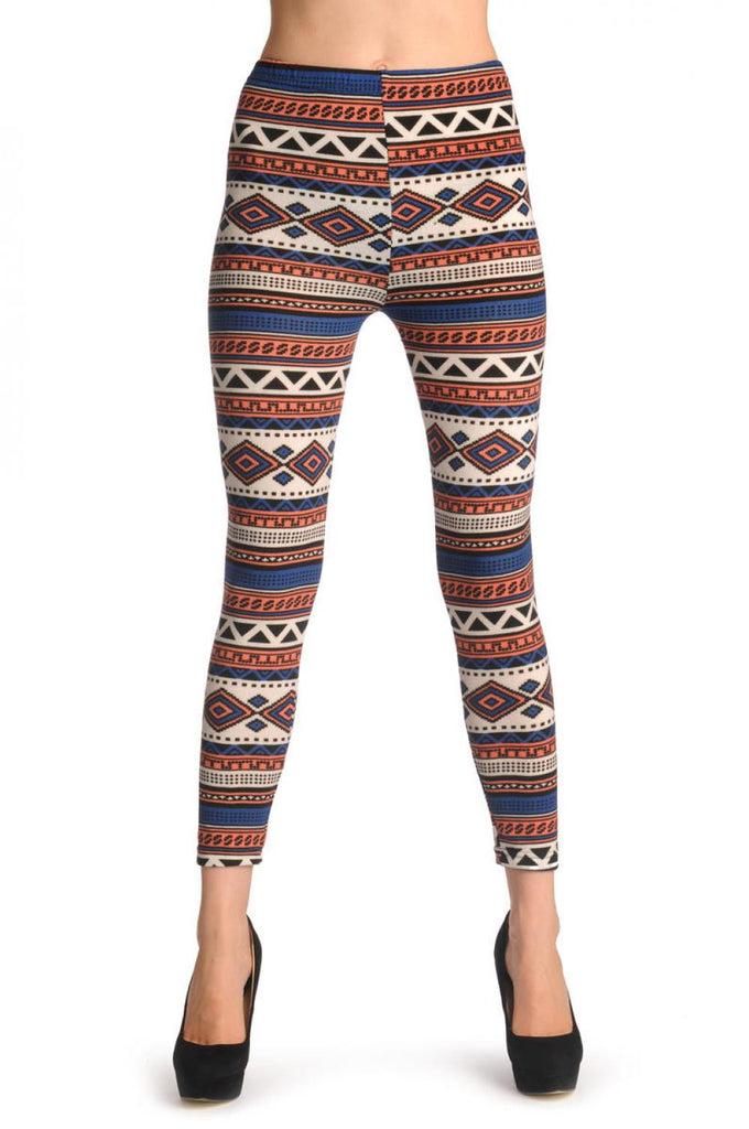 Liss Kiss Woven Pink & Navy Blue Aztec - Leggings