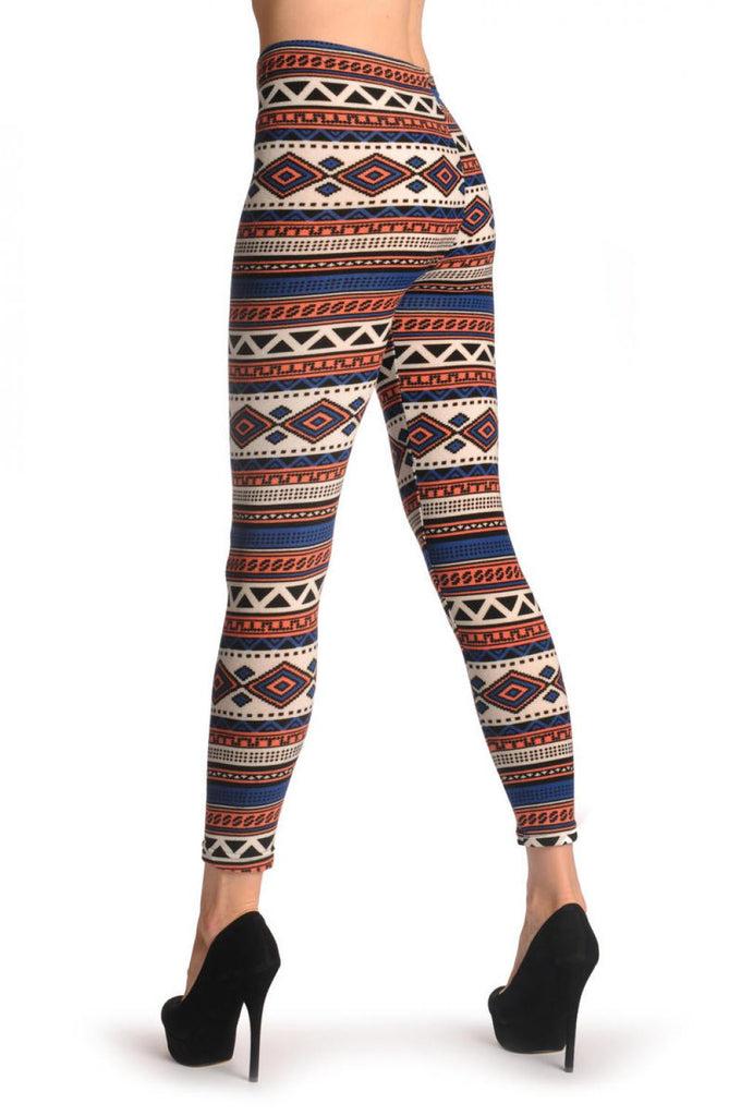 Liss Kiss Woven Pink & Navy Blue Aztec - Leggings