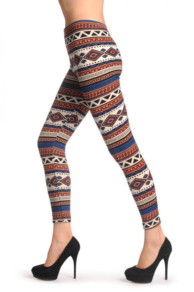 liss kiss Woven Pink & Navy Blue Aztec - Leggings