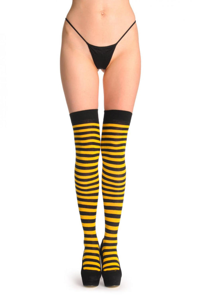Liss Kiss Yellow & Black Stripes - Over The Knee Socks
