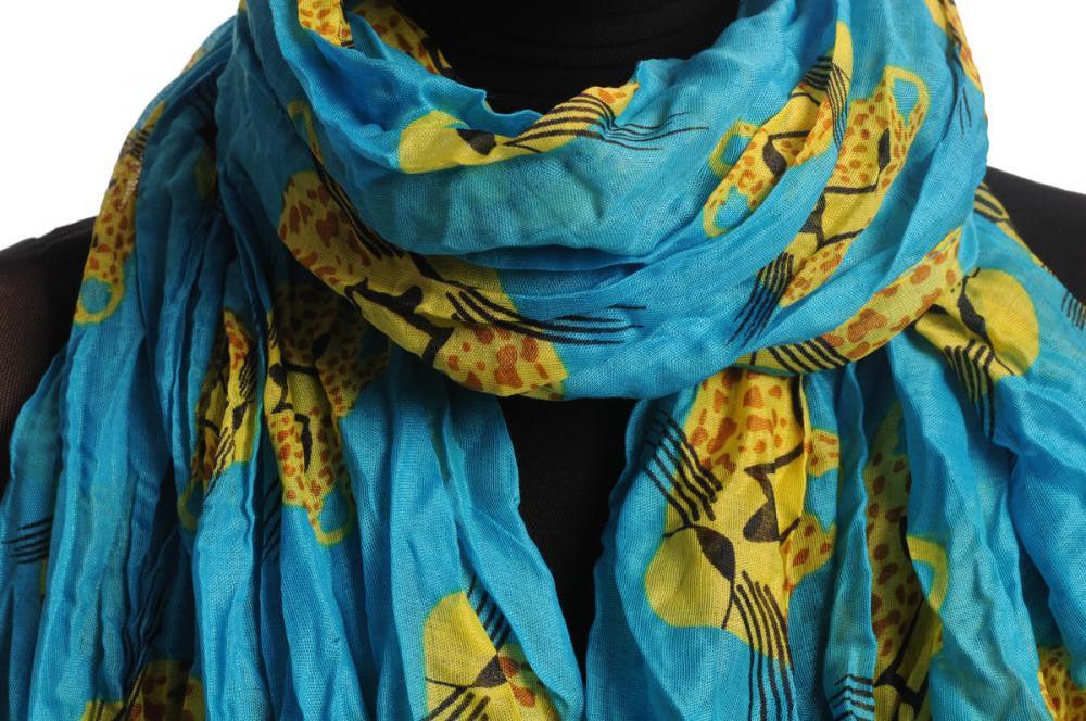 Liss Kiss Yellow & Brown Leopard On Blue - Scarf