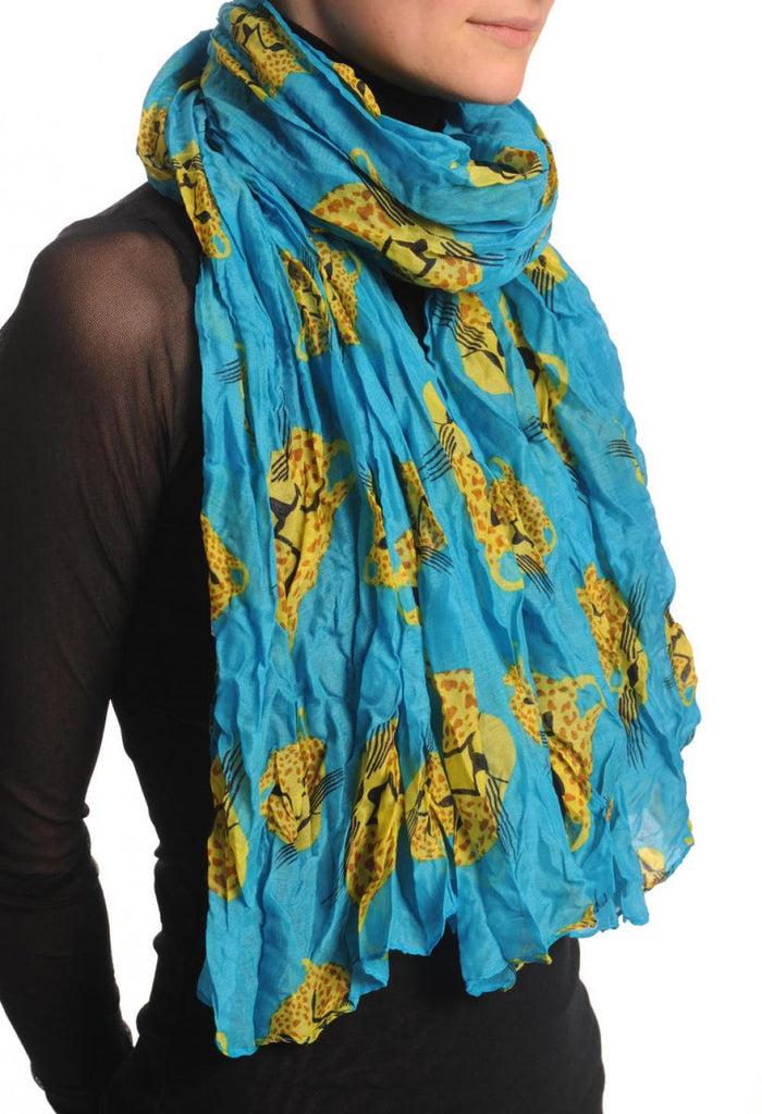 liss kiss Yellow & Brown Leopard On Blue - Scarf
