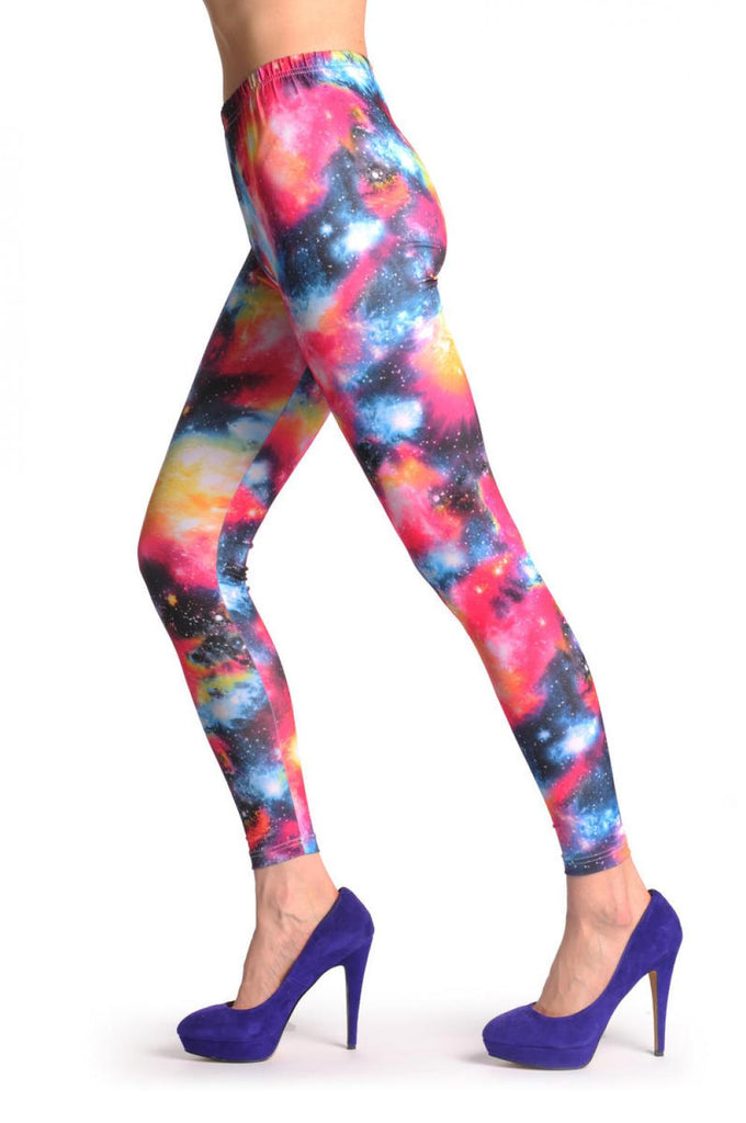 Liss Kiss Yellow Pink & Blue Galaxy - Leggings