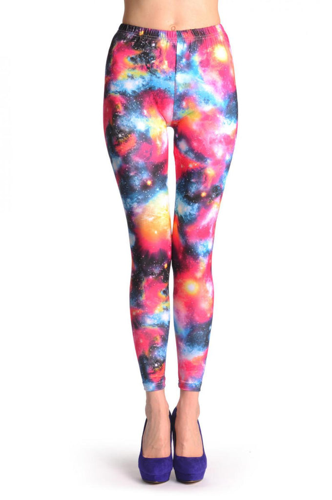 Liss Kiss Yellow Pink & Blue Galaxy - Leggings
