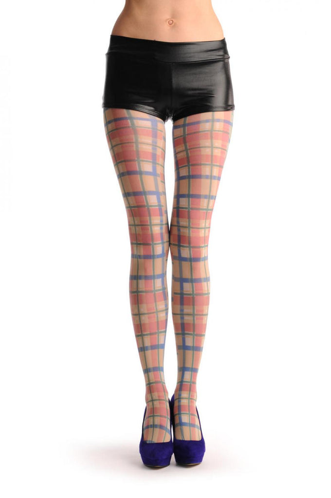 Liss Kiss Yellow & Red Checkered Print - Tights