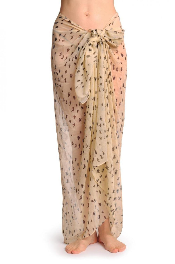 Liss Kiss Little Black Birds On Beige Unisex Scarf & Beach Sarong - Scarf