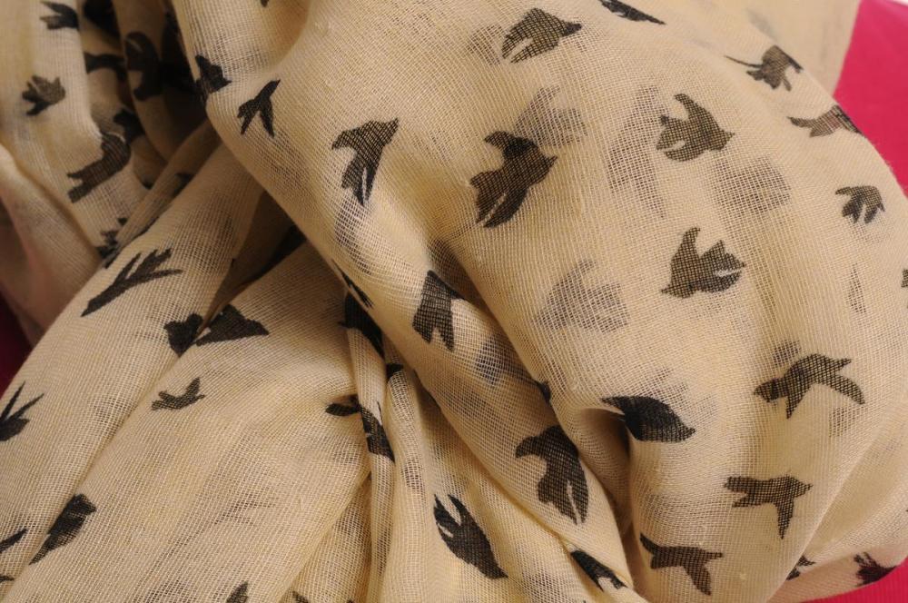 Liss Kiss Little Black Birds On Beige Unisex Scarf & Beach Sarong - Scarf